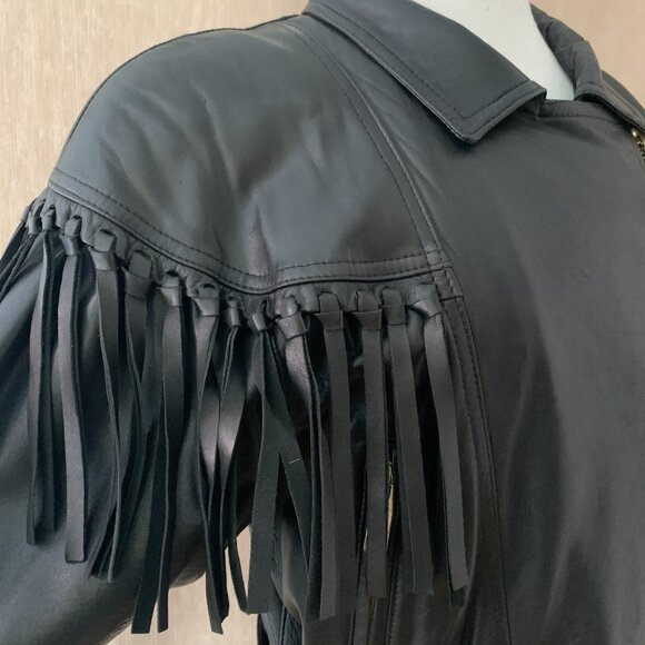 Vintage Margaret Godfrey Black Leather Fringe Biker Jacket - Picture 7 of 15